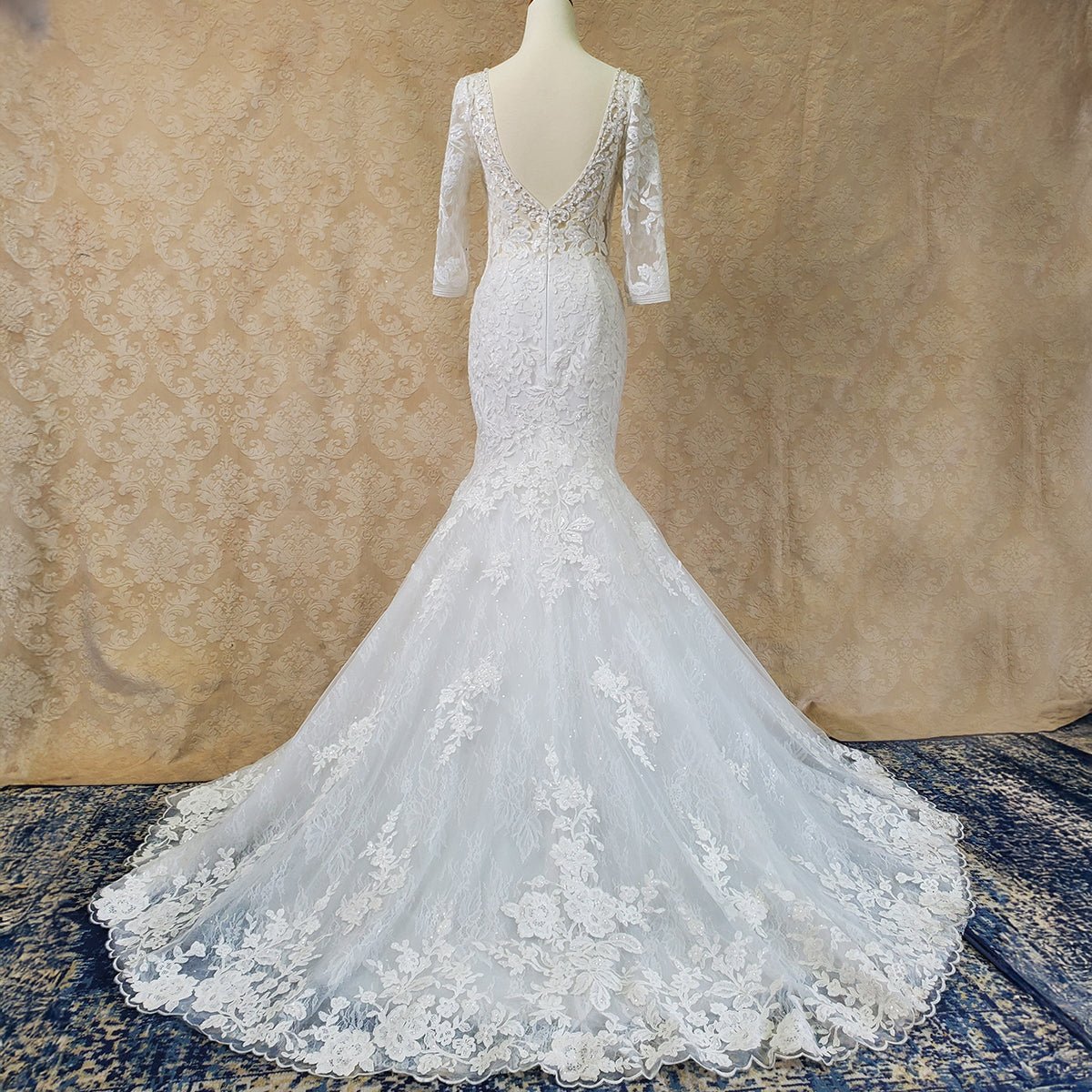 Three-Quarter Sleeve Lace Wedding Gown - Luzilly Bridal & Apparel