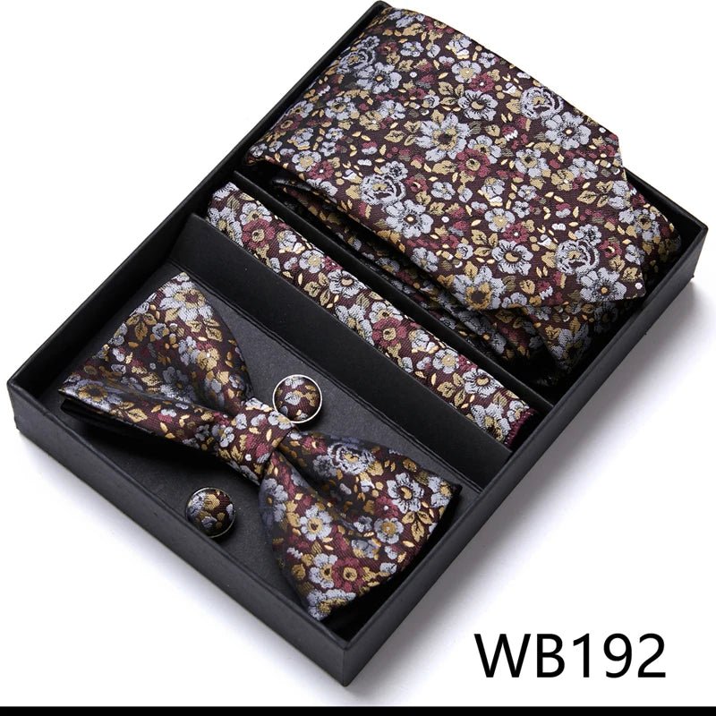 Tie For Men Formal Dress Tuxedo NeckTie Handkerchief Bow Tie Set PlaisyParty Groom Wedding Butterfly Bowtie In Box - Luzilly Bridal & Apparel