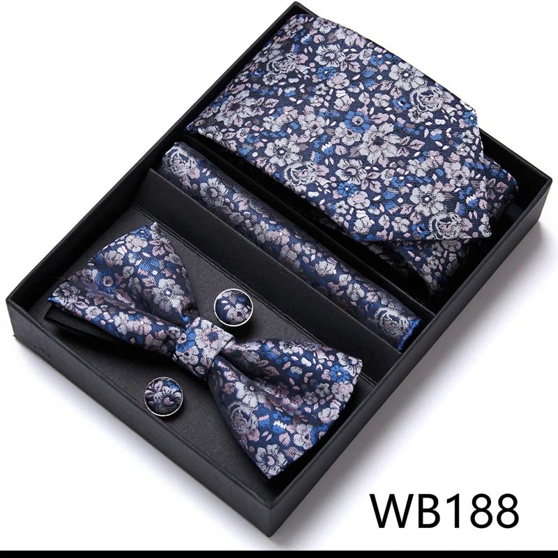 Tie For Men Formal Dress Tuxedo NeckTie Handkerchief Bow Tie Set PlaisyParty Groom Wedding Butterfly Bowtie In Box - Luzilly Bridal & Apparel