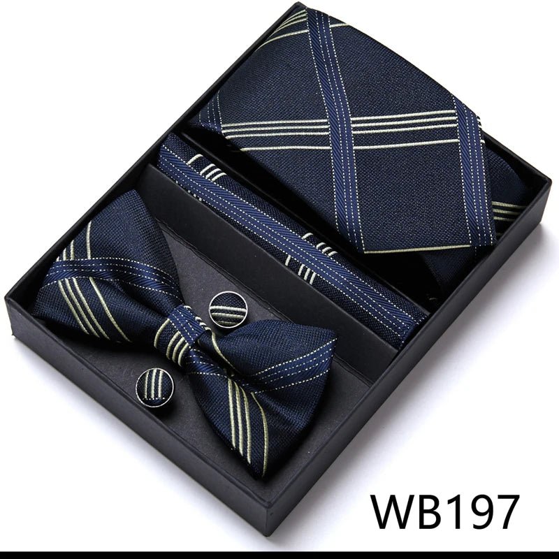 Tie For Men Formal Dress Tuxedo NeckTie Handkerchief Bow Tie Set PlaisyParty Groom Wedding Butterfly Bowtie In Box - Luzilly Bridal & Apparel