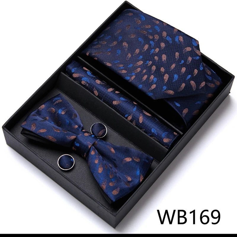 Tie For Men Formal Dress Tuxedo NeckTie Handkerchief Bow Tie Set PlaisyParty Groom Wedding Butterfly Bowtie In Box - Luzilly Bridal & Apparel