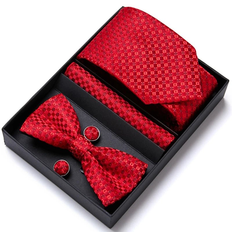 Tie For Men Formal Dress Tuxedo NeckTie Handkerchief Bow Tie Set PlaisyParty Groom Wedding Butterfly Bowtie In Box - Luzilly Bridal & Apparel