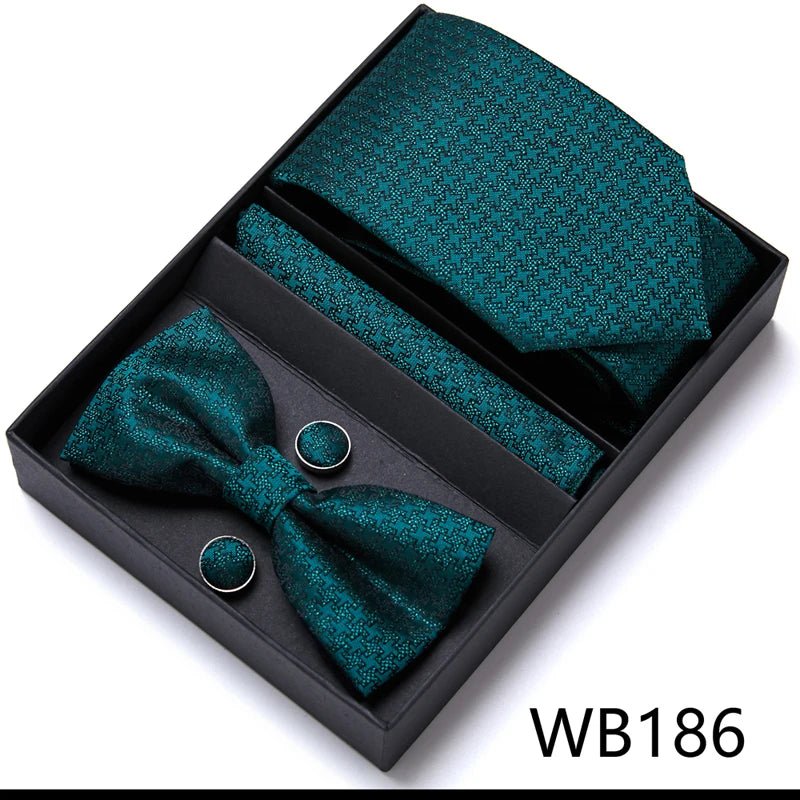 Tie For Men Formal Dress Tuxedo NeckTie Handkerchief Bow Tie Set PlaisyParty Groom Wedding Butterfly Bowtie In Box - Luzilly Bridal & Apparel