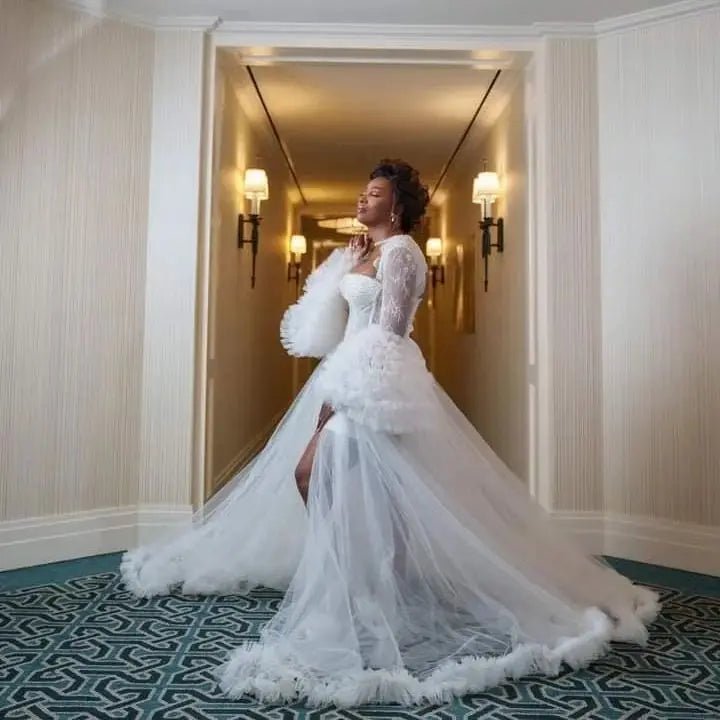 Tiered Tulle Wrap Photoshoot Gown - Luzilly Bridal & Apparel