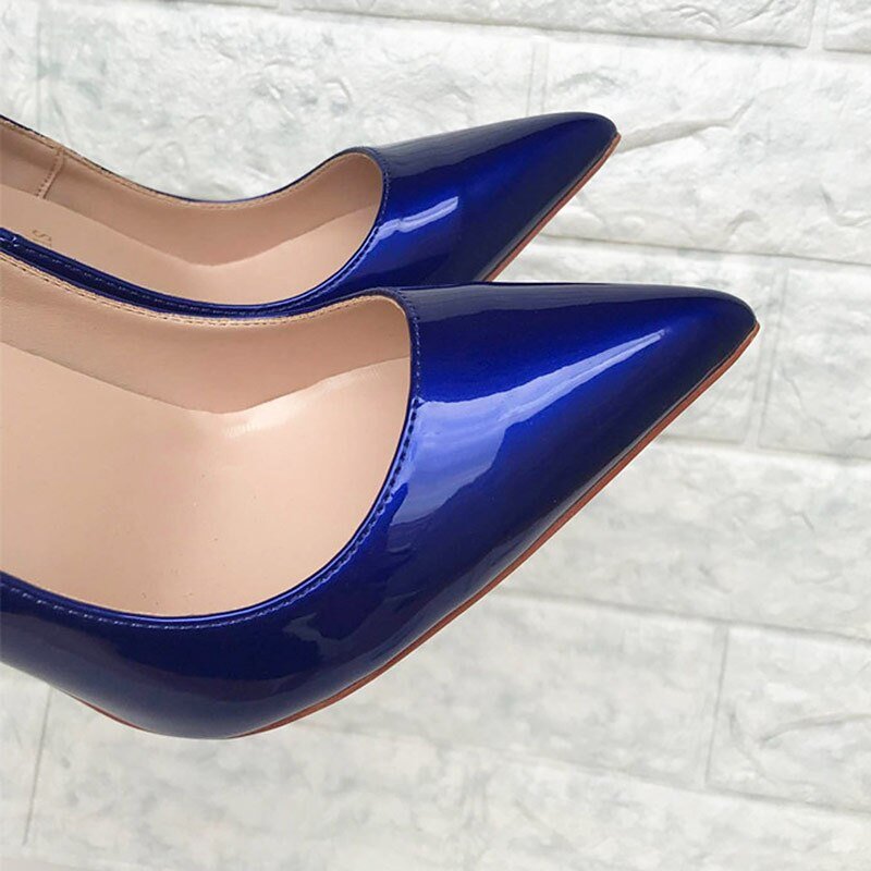Tikicup Dark Blue Women Patent Pointed Toe Stiletto High Heels Elegant Ladies Slip On Wedding Pumps Shoes Plus Size 34-45 - Luzilly Bridal & Apparel