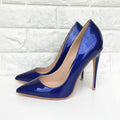 Tikicup Dark Blue Women Patent Pointed Toe Stiletto High Heels Elegant Ladies Slip On Wedding Pumps Shoes Plus Size 34-45 - Luzilly Bridal & Apparel
