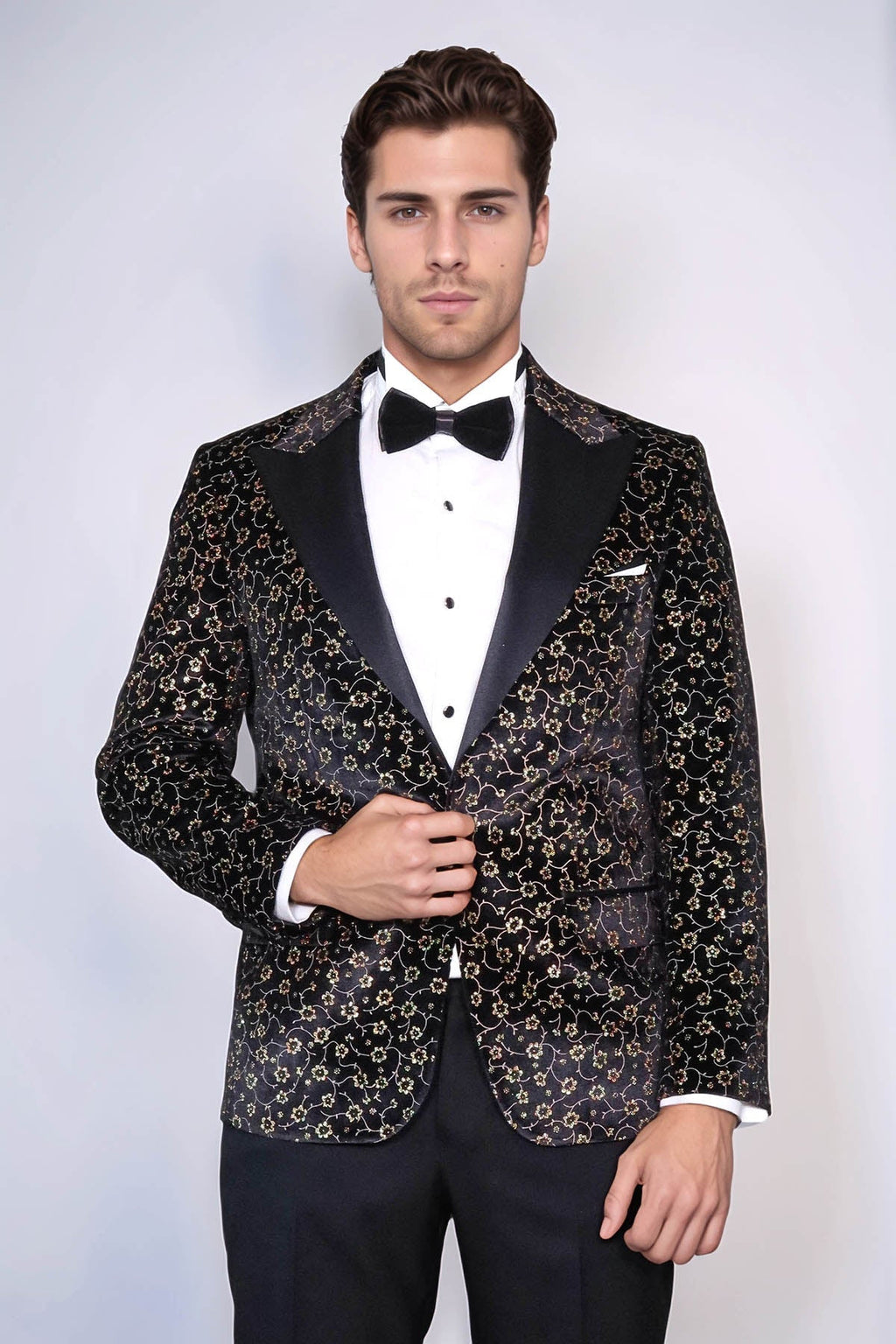Tiny Flower Pattern Black Men Tuxedo Blazer - Wessi - Luzilly Bridal & Apparel
