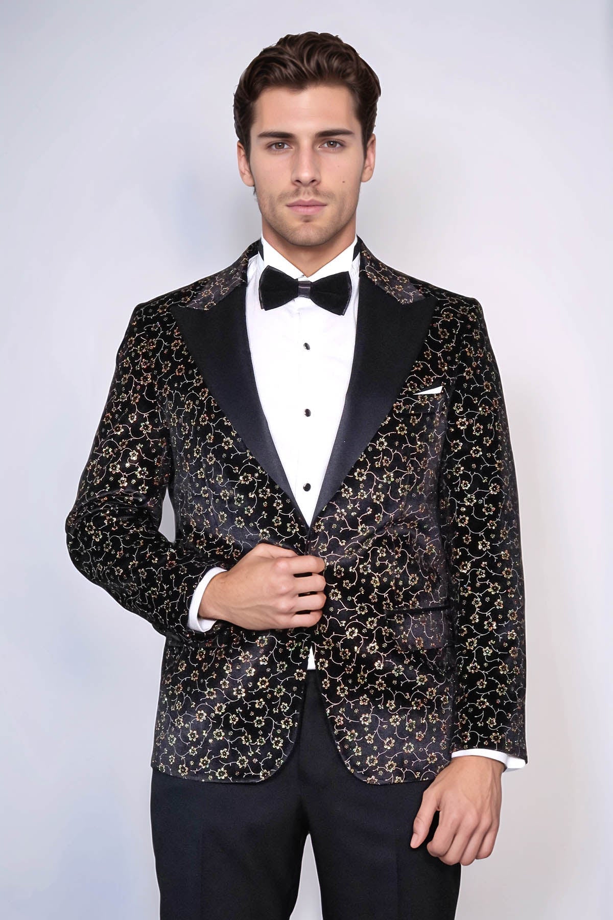 Tiny Flower Pattern Black Men Tuxedo Blazer - Wessi - Luzilly Bridal & Apparel
