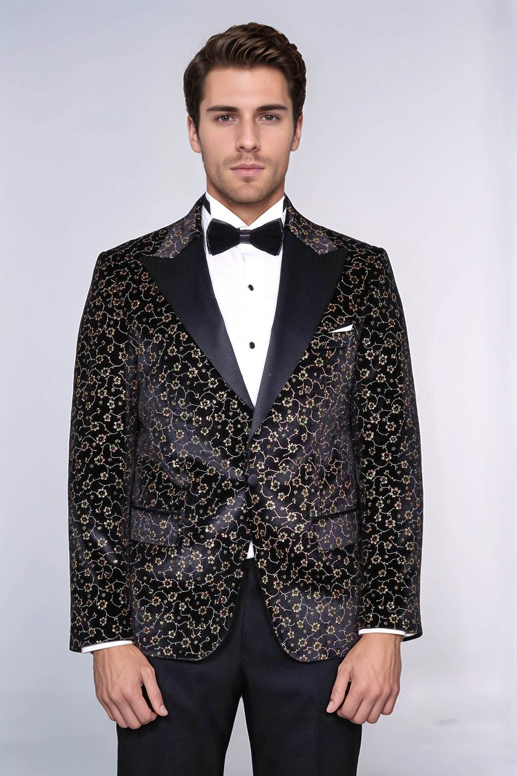 Tiny Flower Pattern Black Men Tuxedo Blazer - Wessi - Luzilly Bridal & Apparel