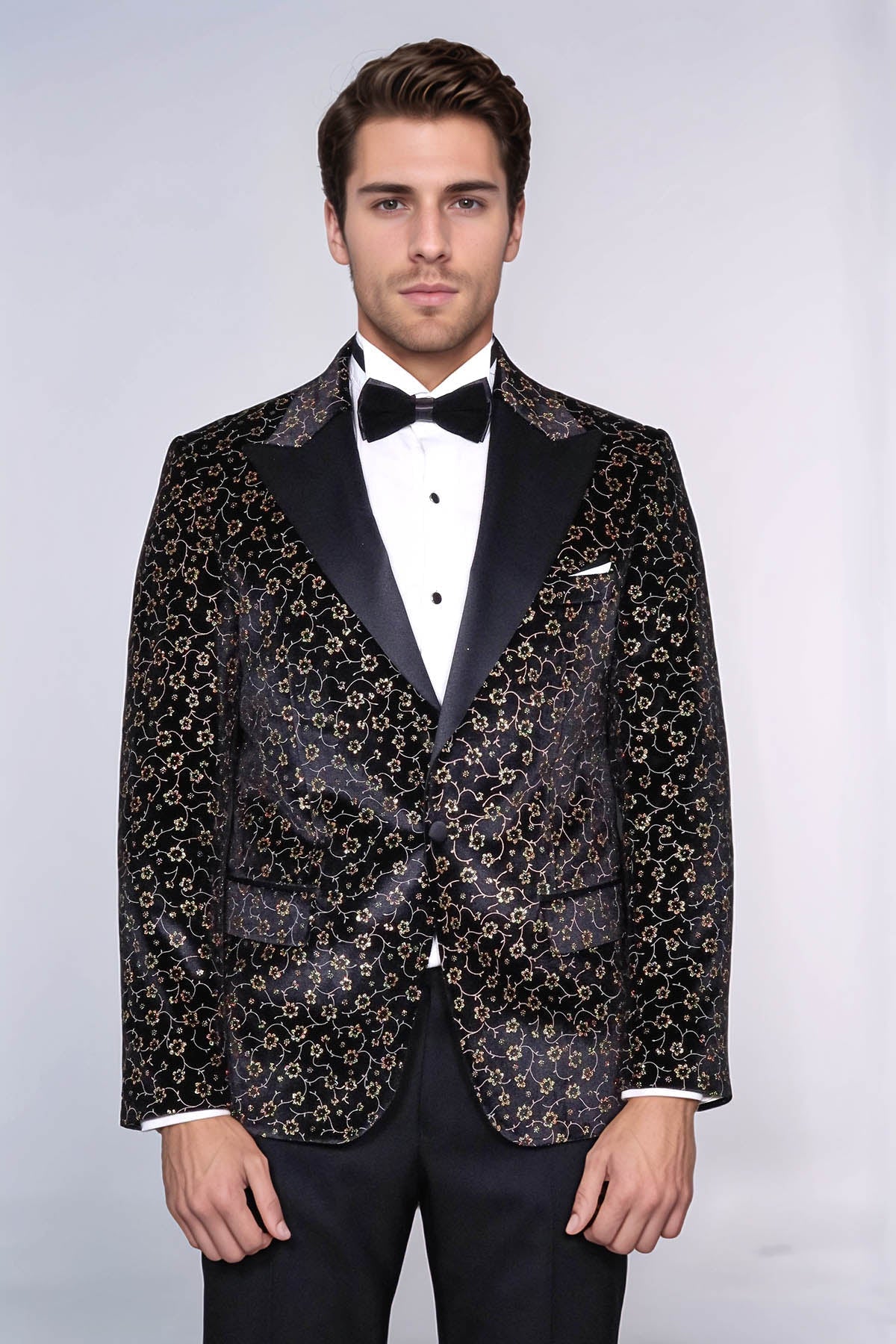 Tiny Flower Pattern Black Men Tuxedo Blazer - Wessi - Luzilly Bridal & Apparel