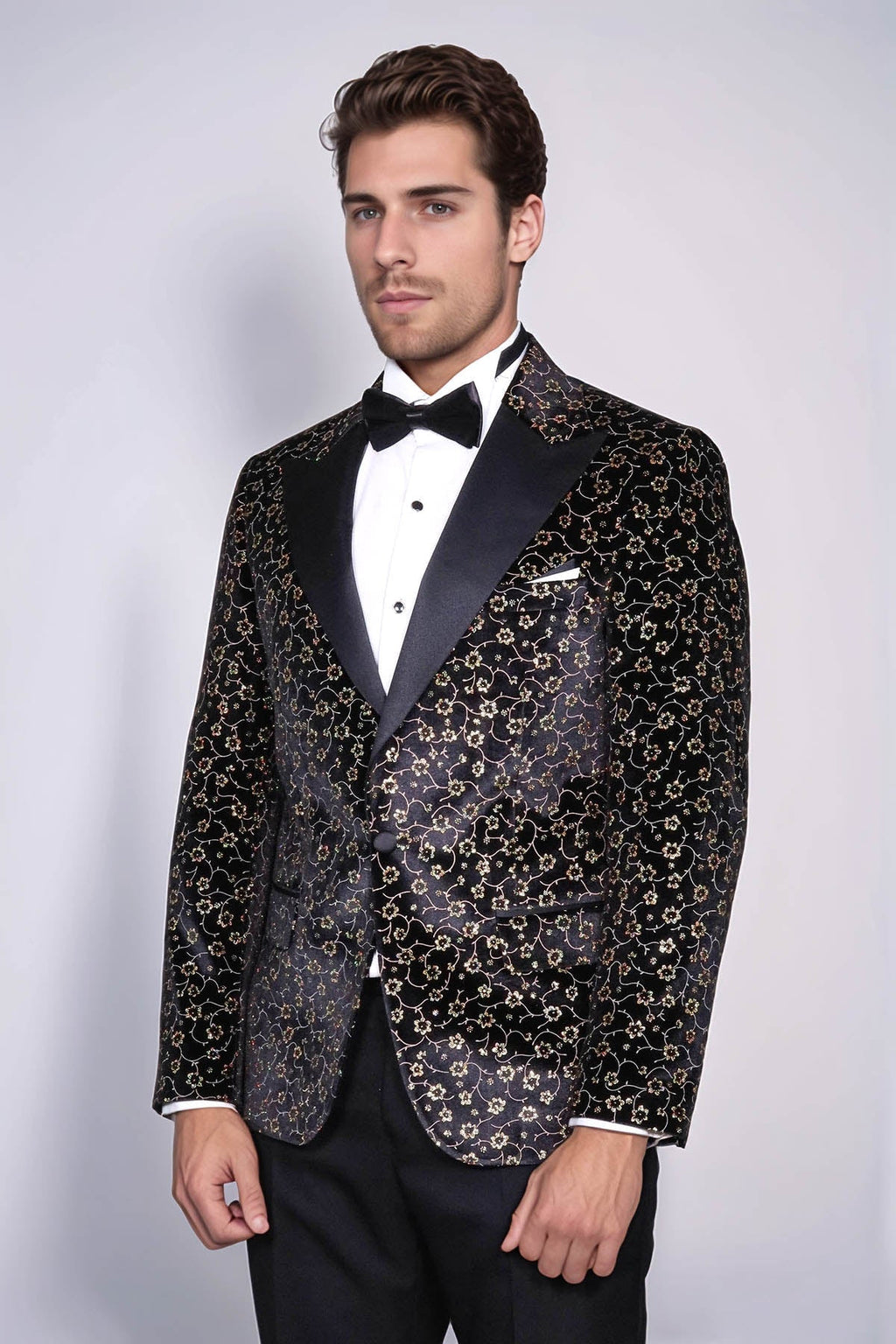 Tiny Flower Pattern Black Men Tuxedo Blazer - Wessi - Luzilly Bridal & Apparel