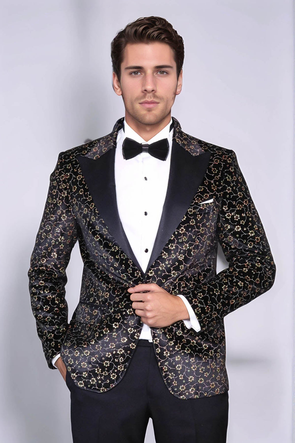 Tiny Flower Pattern Black Men Tuxedo Blazer - Wessi - Luzilly Bridal & Apparel