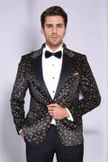 Tiny Flower Pattern Black Men Tuxedo Blazer - Wessi - Luzilly Bridal & Apparel