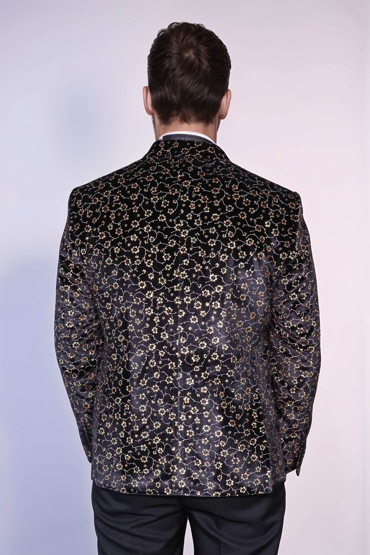 Tiny Flower Pattern Black Men Tuxedo Blazer - Wessi - Luzilly Bridal & Apparel