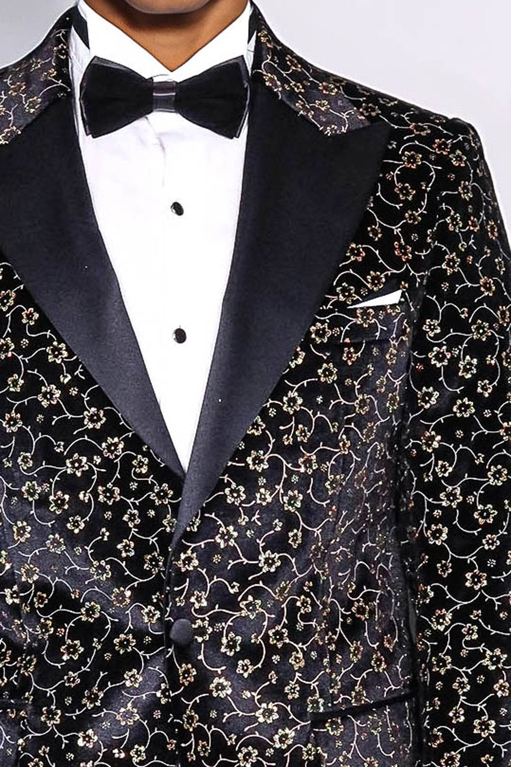 Tiny Flower Pattern Black Men Tuxedo Blazer - Wessi - Luzilly Bridal & Apparel