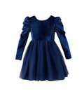 Toddler Baby Girl Dress Backless Tutu Fall Dresses-Blue Velvet Long Sleeve Dress-Cute Flower Girls Party Princess Tulle Dresses-Girls-Winter Dress - 2-3T -  GIAA211710017 - Luzilly Bridal & Apparel