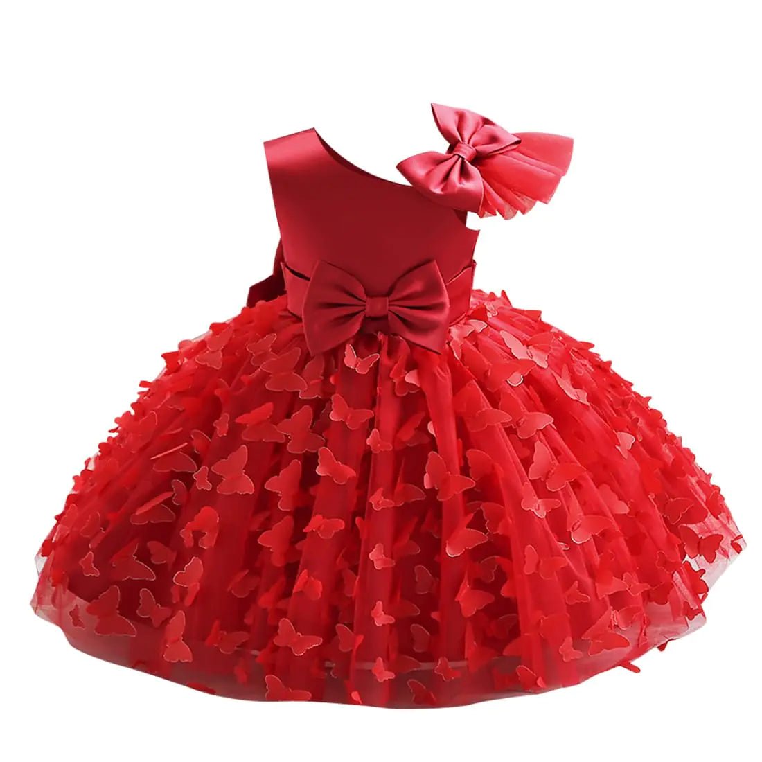 Toddler Baby Girl Pageant Dress-Infant Wedding Flower Girl Dress-Bowknot Stain Tulle Butterfly Birthday Party Dress-Princess Tutu Dresses for Photoshoot - Wine Red - 3-4 T -  GIAA211710031 - Luzilly Bridal & Apparel