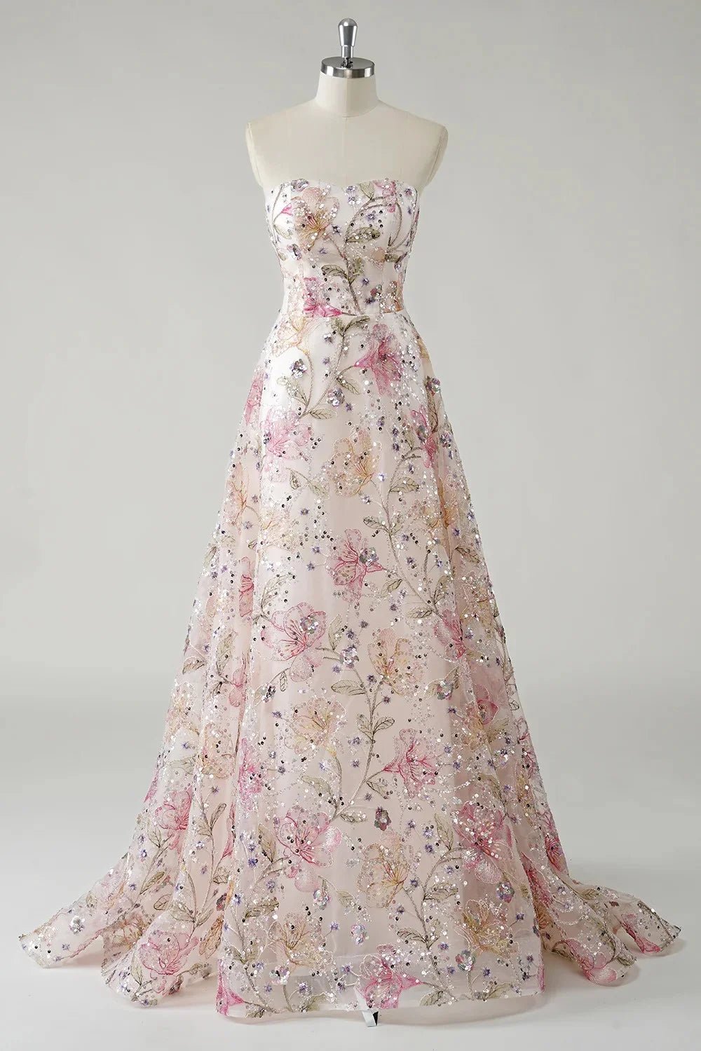 Tokyo Customized Pink Strapless Wedding Dresses Sleeveless Flower Back Zip Bridal Gowns Elegant A-Line Court Train Wedding Gowns - Luzilly Bridal & Apparel