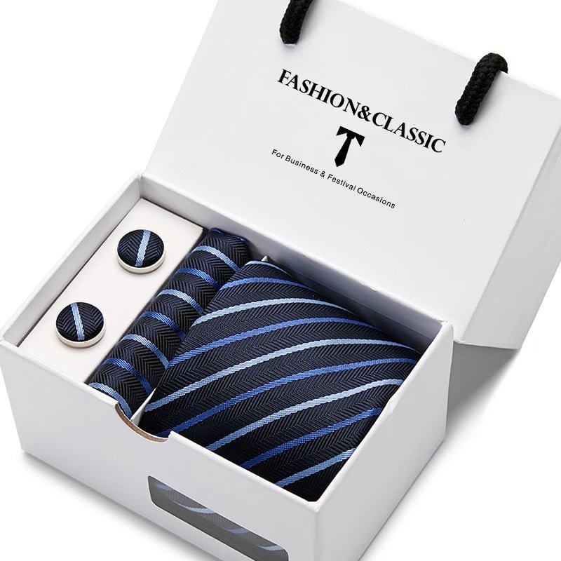Top Grade Fashion Blue Dot Tie Pocket Square Cufflinks Set For Men Gift Box Wedding Gravatas Fit Formal Party - Luzilly Bridal & Apparel