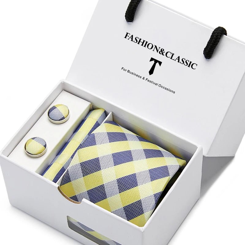 Top Grade Fashion Blue Dot Tie Pocket Square Cufflinks Set For Men Gift Box Wedding Gravatas Fit Formal Party - Luzilly Bridal & Apparel