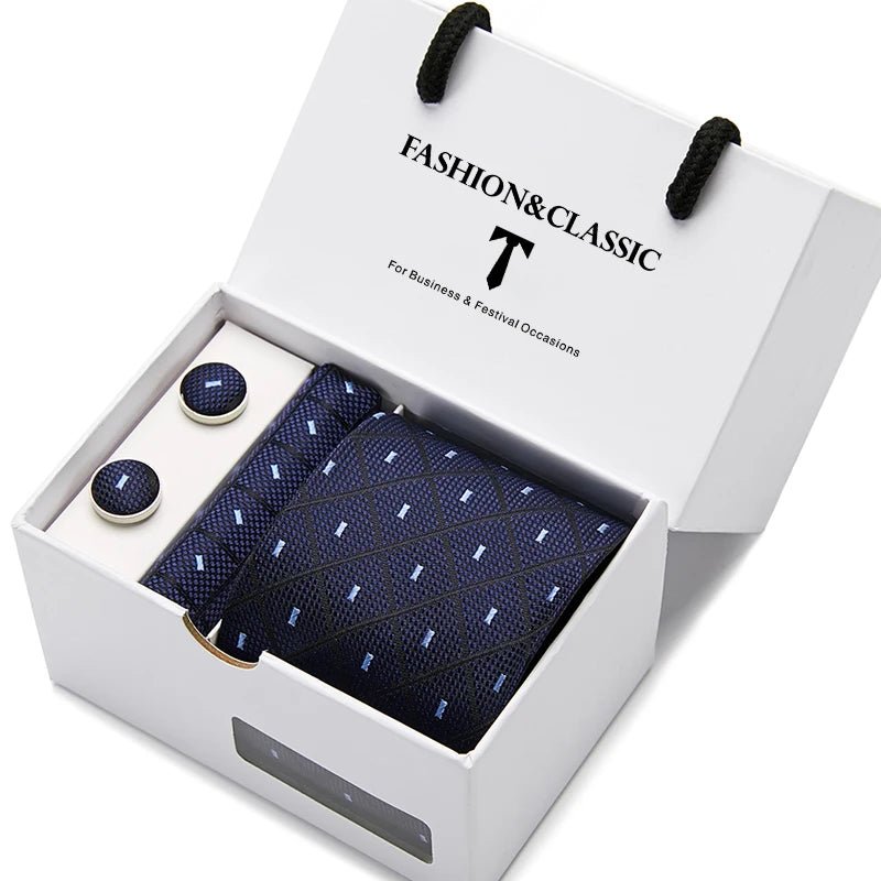 Top Grade Fashion Blue Dot Tie Pocket Square Cufflinks Set For Men Gift Box Wedding Gravatas Fit Formal Party - Luzilly Bridal & Apparel