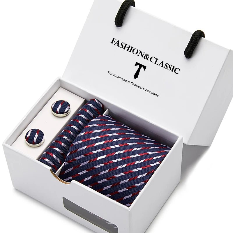 Top Grade Fashion Blue Dot Tie Pocket Square Cufflinks Set For Men Gift Box Wedding Gravatas Fit Formal Party - Luzilly Bridal & Apparel