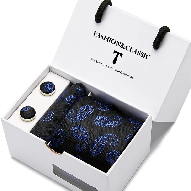Top Grade Fashion Blue Dot Tie Pocket Square Cufflinks Set For Men Gift Box Wedding Gravatas Fit Formal Party - Luzilly Bridal & Apparel