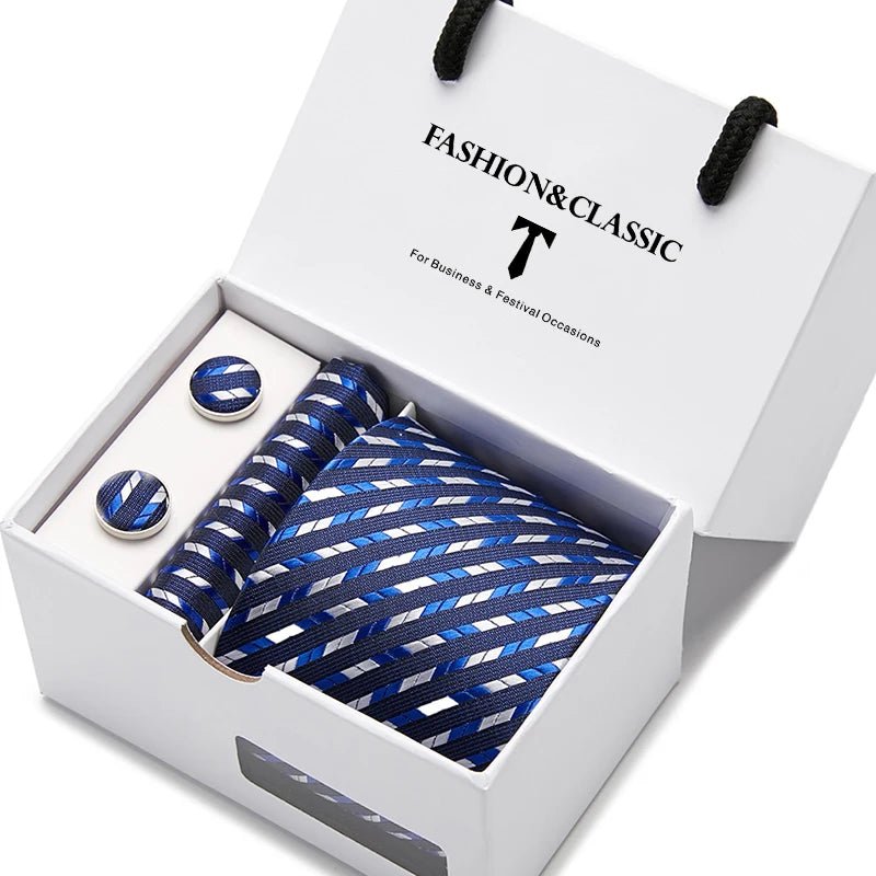 Top Grade Fashion Blue Dot Tie Pocket Square Cufflinks Set For Men Gift Box Wedding Gravatas Fit Formal Party - Luzilly Bridal & Apparel
