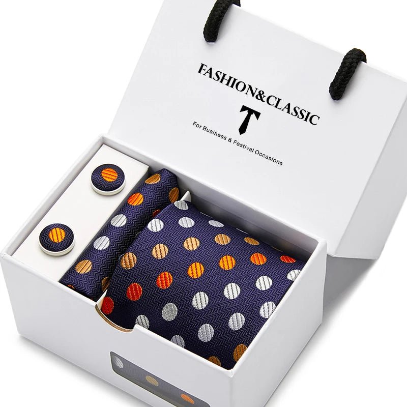 Top Grade Fashion Blue Dot Tie Pocket Square Cufflinks Set For Men Gift Box Wedding Gravatas Fit Formal Party - Luzilly Bridal & Apparel