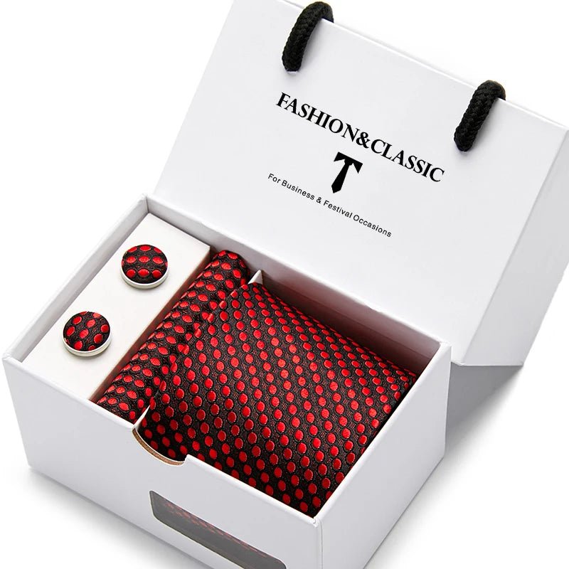 Top Grade Fashion Blue Dot Tie Pocket Square Cufflinks Set For Men Gift Box Wedding Gravatas Fit Formal Party - Luzilly Bridal & Apparel
