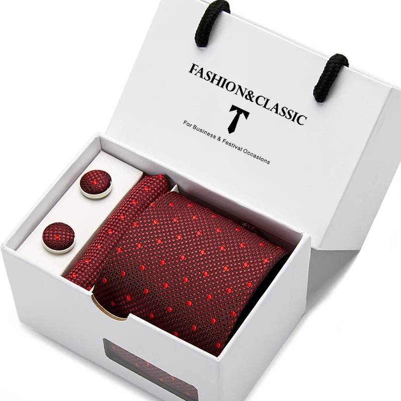 Top Grade Fashion Blue Dot Tie Pocket Square Cufflinks Set For Men Gift Box Wedding Gravatas Fit Formal Party - Luzilly Bridal & Apparel