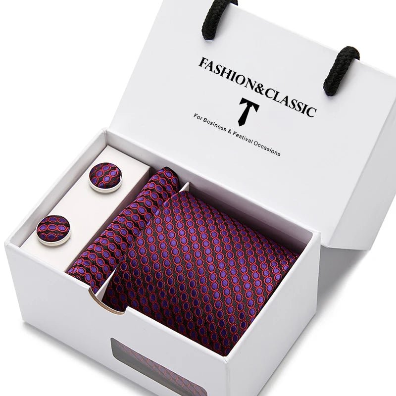 Top Grade Fashion Blue Dot Tie Pocket Square Cufflinks Set For Men Gift Box Wedding Gravatas Fit Formal Party - Luzilly Bridal & Apparel