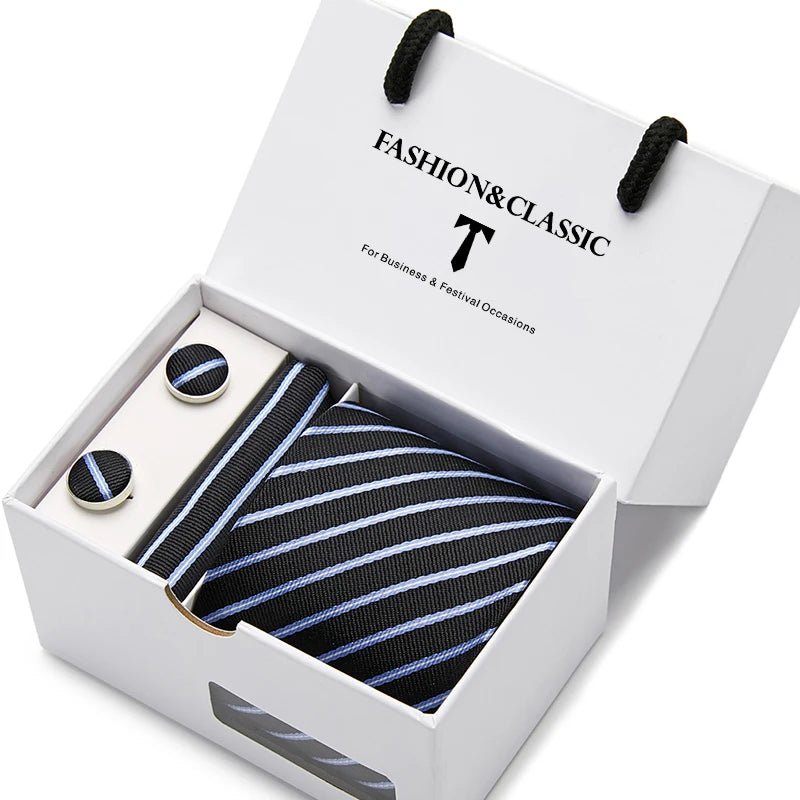 Top Grade Fashion Blue Dot Tie Pocket Square Cufflinks Set For Men Gift Box Wedding Gravatas Fit Formal Party - Luzilly Bridal & Apparel