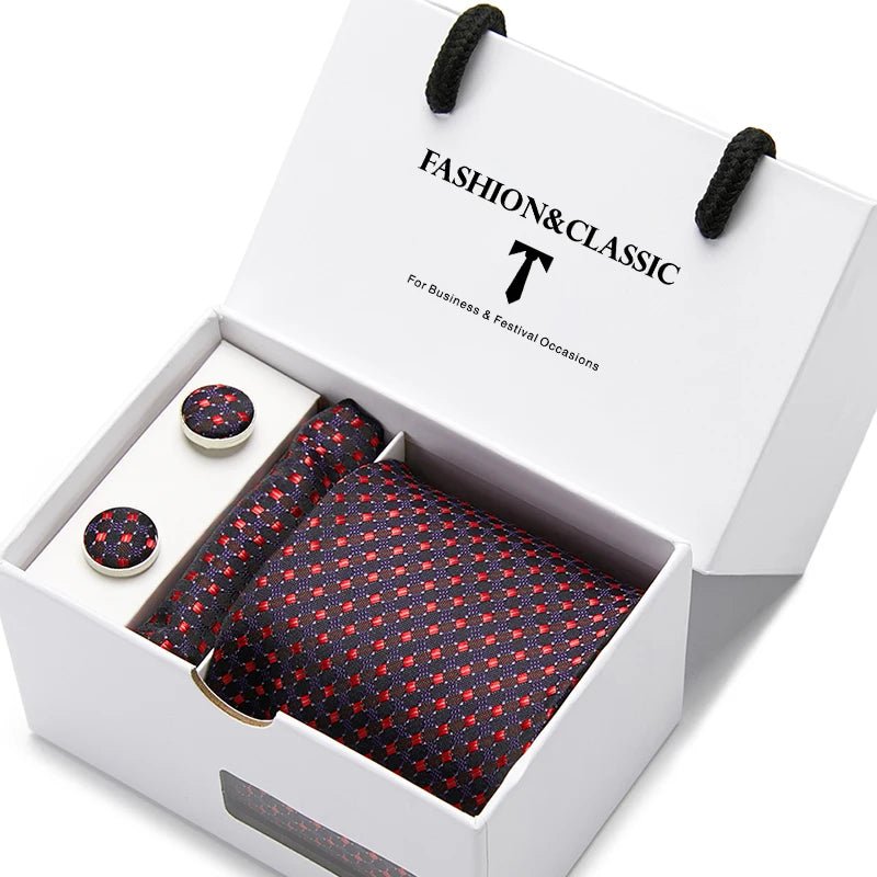 Top Grade Fashion Blue Dot Tie Pocket Square Cufflinks Set For Men Gift Box Wedding Gravatas Fit Formal Party - Luzilly Bridal & Apparel