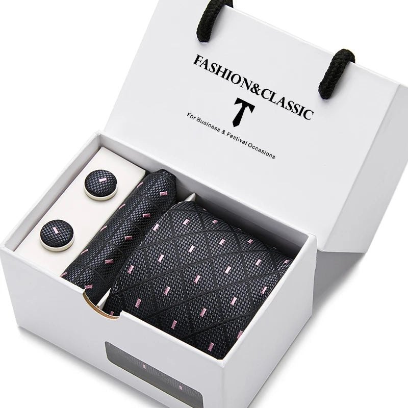 Top Grade Fashion Blue Dot Tie Pocket Square Cufflinks Set For Men Gift Box Wedding Gravatas Fit Formal Party - Luzilly Bridal & Apparel