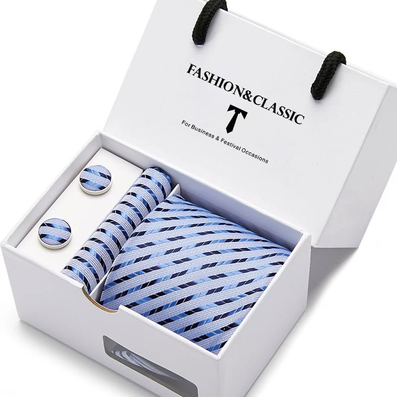 Top Grade Fashion Blue Dot Tie Pocket Square Cufflinks Set For Men Gift Box Wedding Gravatas Fit Formal Party - Luzilly Bridal & Apparel