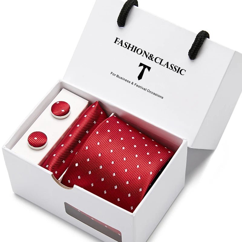 Top Grade Fashion Blue Dot Tie Pocket Square Cufflinks Set For Men Gift Box Wedding Gravatas Fit Formal Party - Luzilly Bridal & Apparel