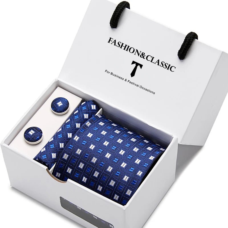 Top Grade Fashion Blue Dot Tie Pocket Square Cufflinks Set For Men Gift Box Wedding Gravatas Fit Formal Party - Luzilly Bridal & Apparel