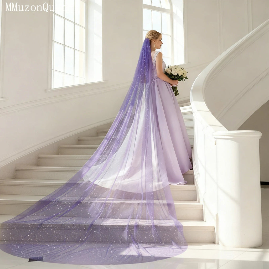 TOPQUEEN Luxury Velo De Novia Bridal Veil Starlight veil Light Purple Bridal Dress Color Wedding Props Can Be Customized V268 - Luzilly Bridal & Apparel