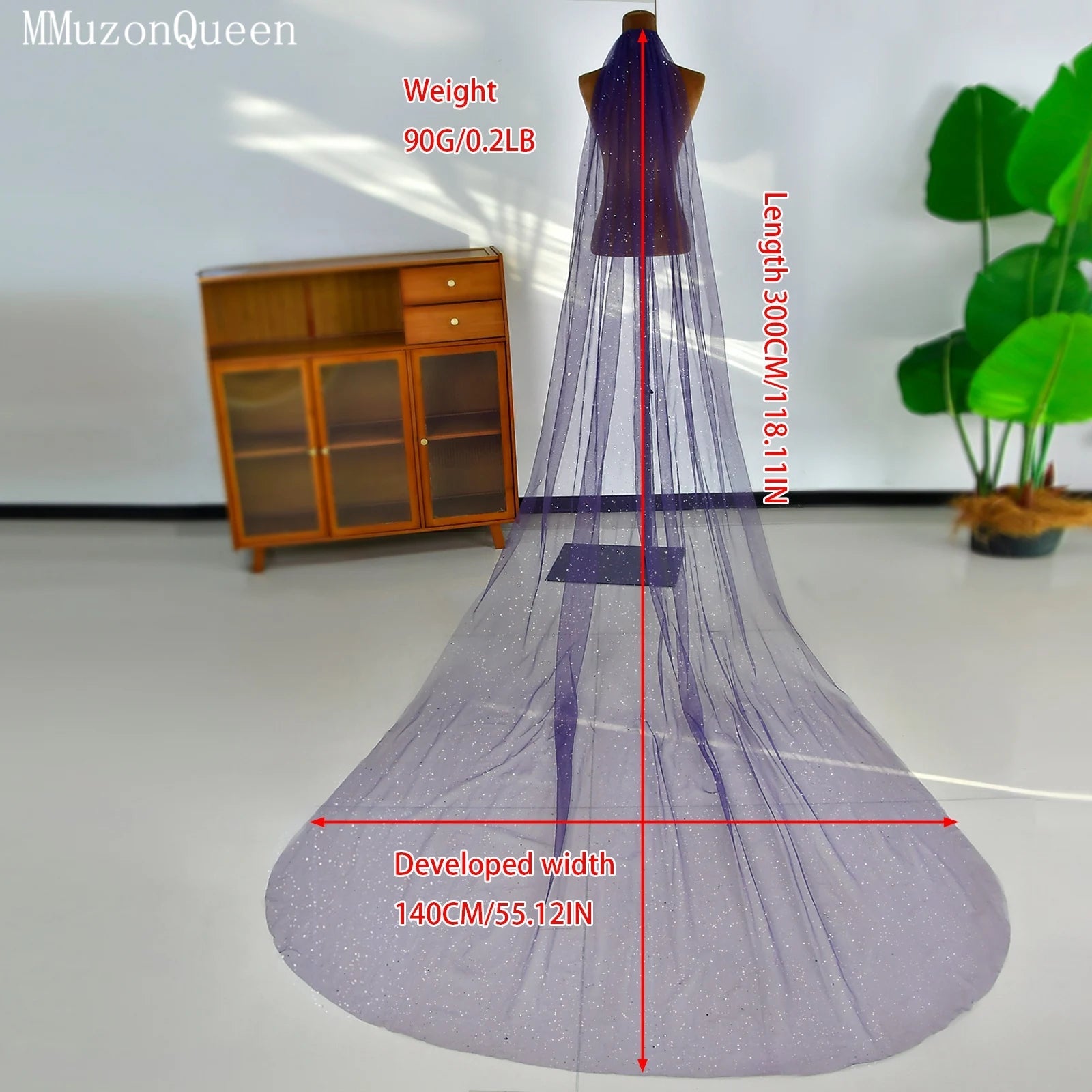 TOPQUEEN Luxury Velo De Novia Bridal Veil Starlight veil Light Purple Bridal Dress Color Wedding Props Can Be Customized V268 - Luzilly Bridal & Apparel