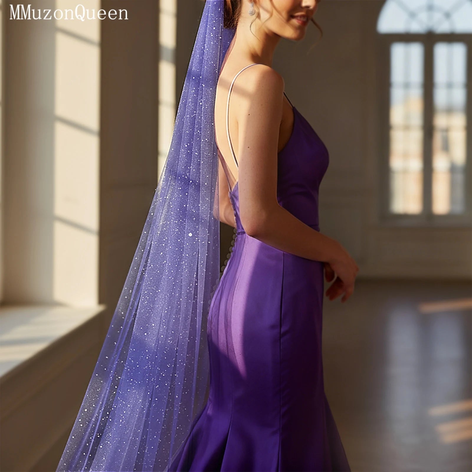 TOPQUEEN Luxury Velo De Novia Bridal Veil Starlight veil Light Purple Bridal Dress Color Wedding Props Can Be Customized V268 - Luzilly Bridal & Apparel