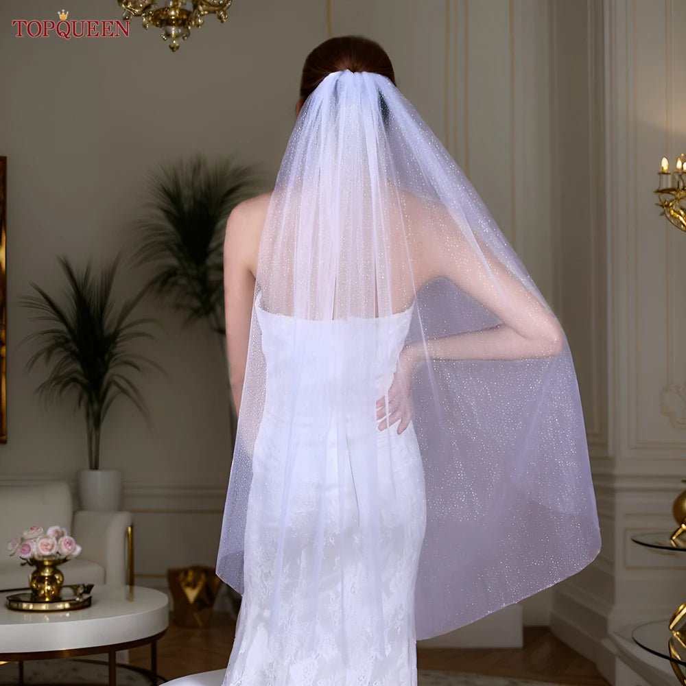 Topqueen V101 Sparking Bridal Veils Long Luxury Golden Bride Wedding Veil Cathedral Champagne Colored Yarn with Sequins Royal - Luzilly Bridal & Apparel