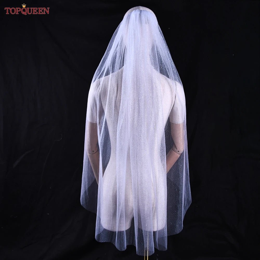 Topqueen V101 Sparking Bridal Veils Long Luxury Golden Bride Wedding Veil Cathedral Champagne Colored Yarn with Sequins Royal - Luzilly Bridal & Apparel