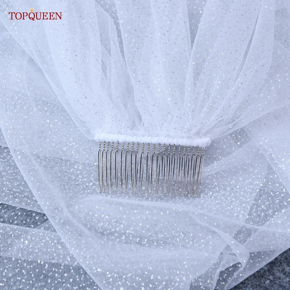 Topqueen V101 Sparking Bridal Veils Long Luxury Golden Bride Wedding Veil Cathedral Champagne Colored Yarn with Sequins Royal - Luzilly Bridal & Apparel