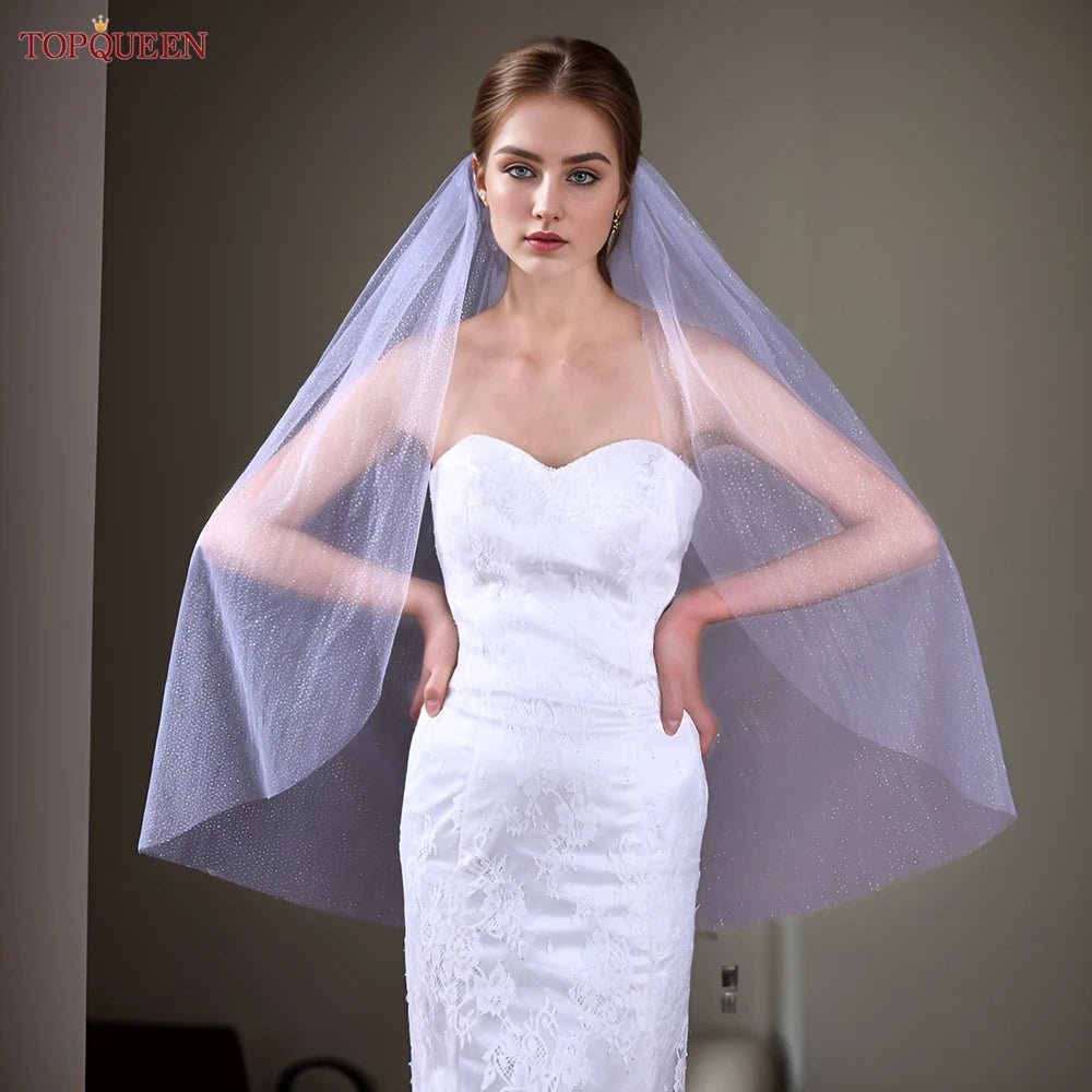 Topqueen V101 Sparking Bridal Veils Long Luxury Golden Bride Wedding Veil Cathedral Champagne Colored Yarn with Sequins Royal - Luzilly Bridal & Apparel