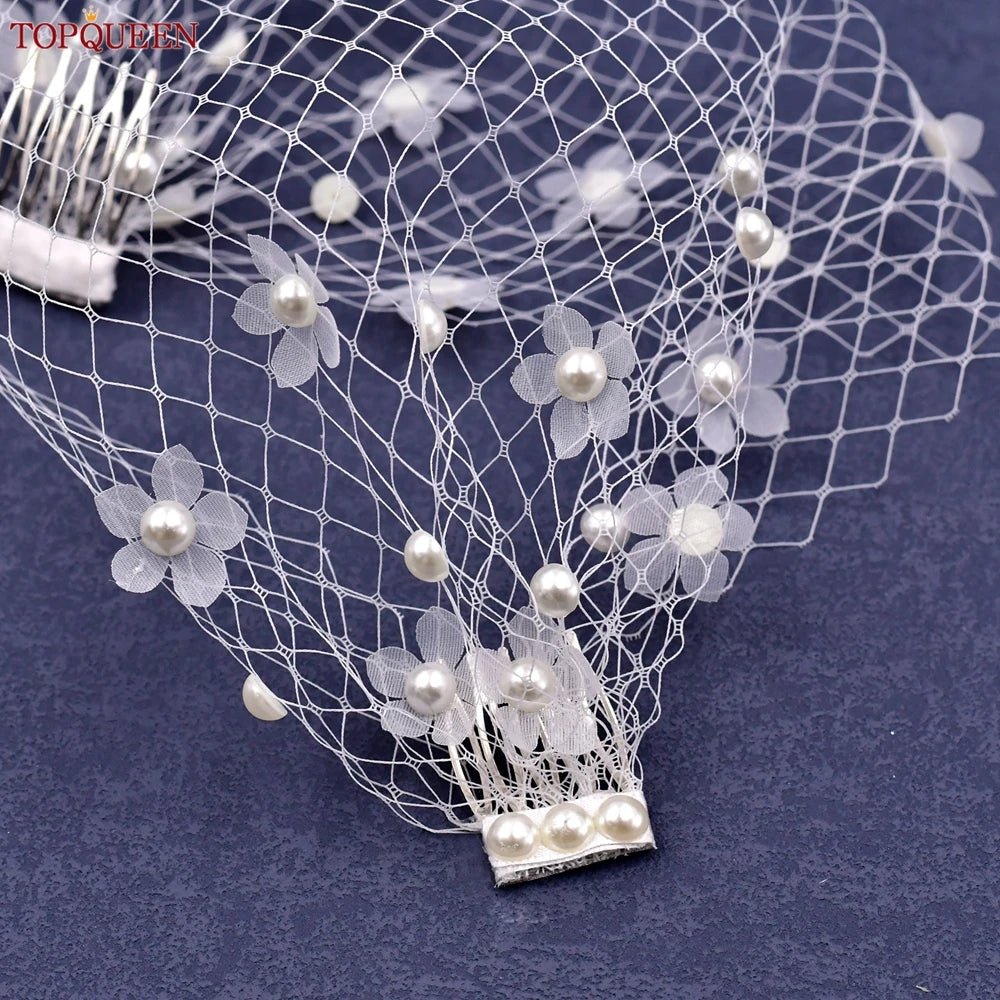 TOPQUEEN VA15 Mini Bridal Veils Blusher Veil Wedding Birdcage Veil with Pearls on the Two Combs Bachelorette Party Accessories - Luzilly Bridal & Apparel