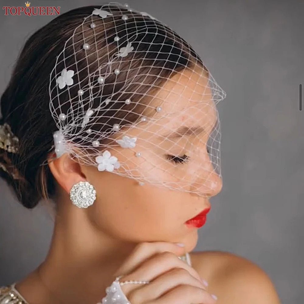 TOPQUEEN VA15 Mini Bridal Veils Blusher Veil Wedding Birdcage Veil with Pearls on the Two Combs Bachelorette Party Accessories - Luzilly Bridal & Apparel