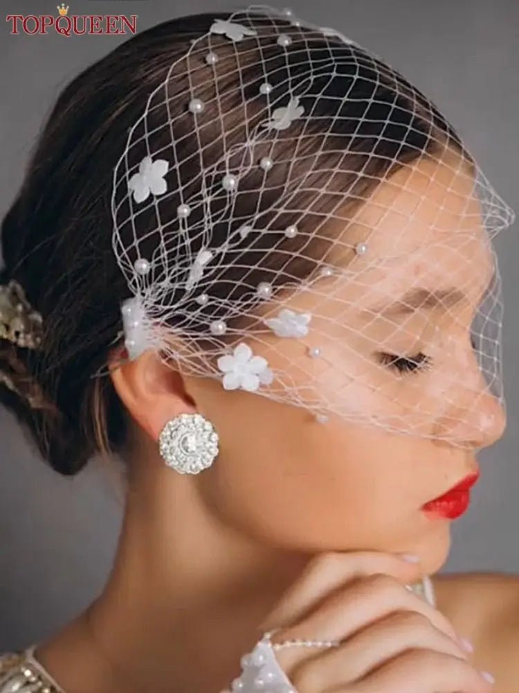 TOPQUEEN VA15 Mini Bridal Veils Blusher Veil Wedding Birdcage Veil with Pearls on the Two Combs Bachelorette Party Accessories - Luzilly Bridal & Apparel