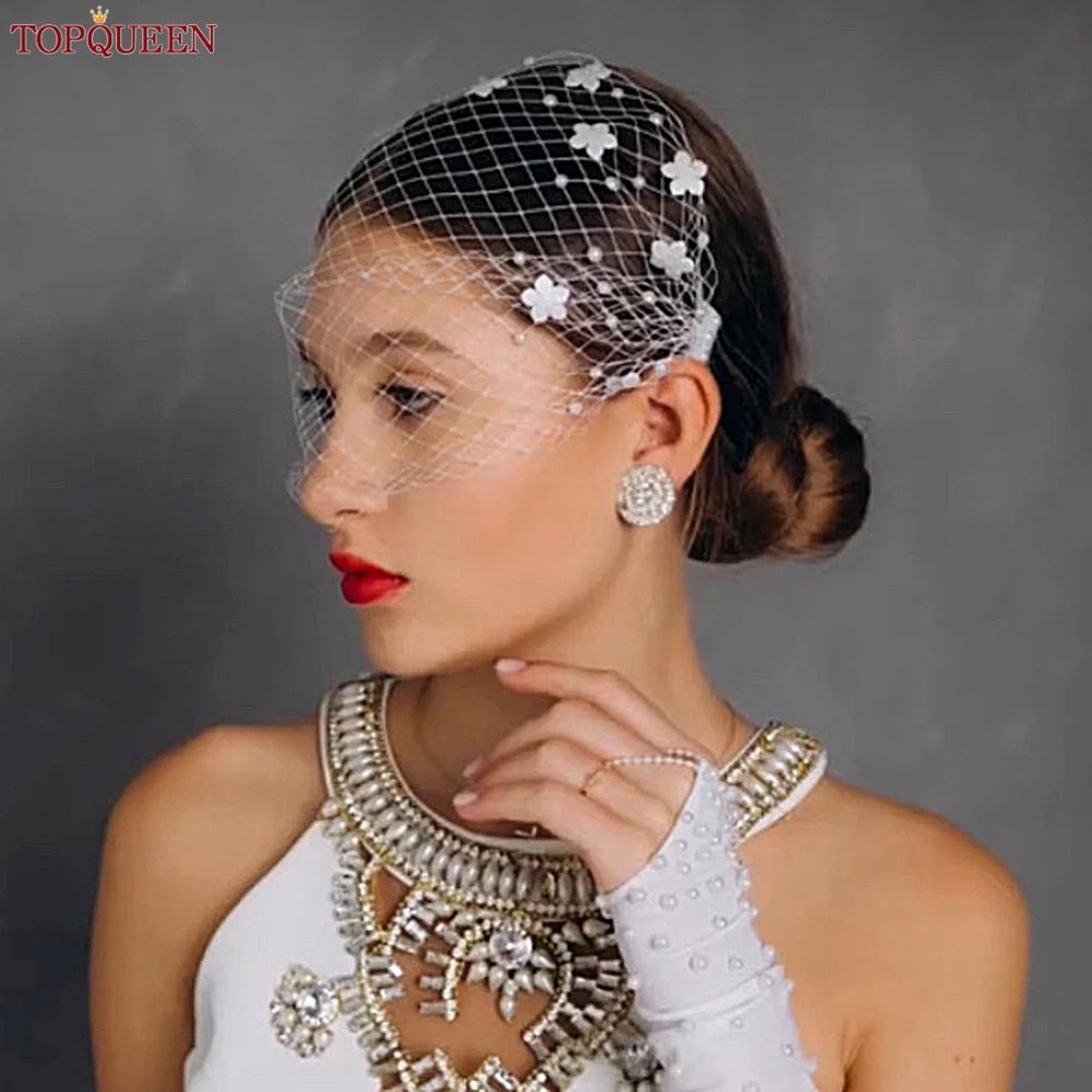 TOPQUEEN VA15 Mini Bridal Veils Blusher Veil Wedding Birdcage Veil with Pearls on the Two Combs Bachelorette Party Accessories - Luzilly Bridal & Apparel