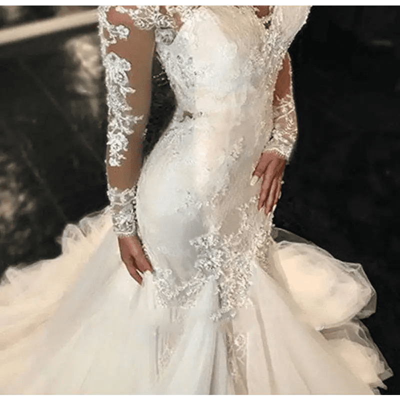 Trailing White Long Lace Wedding Dress - Luzilly Bridal & Apparel